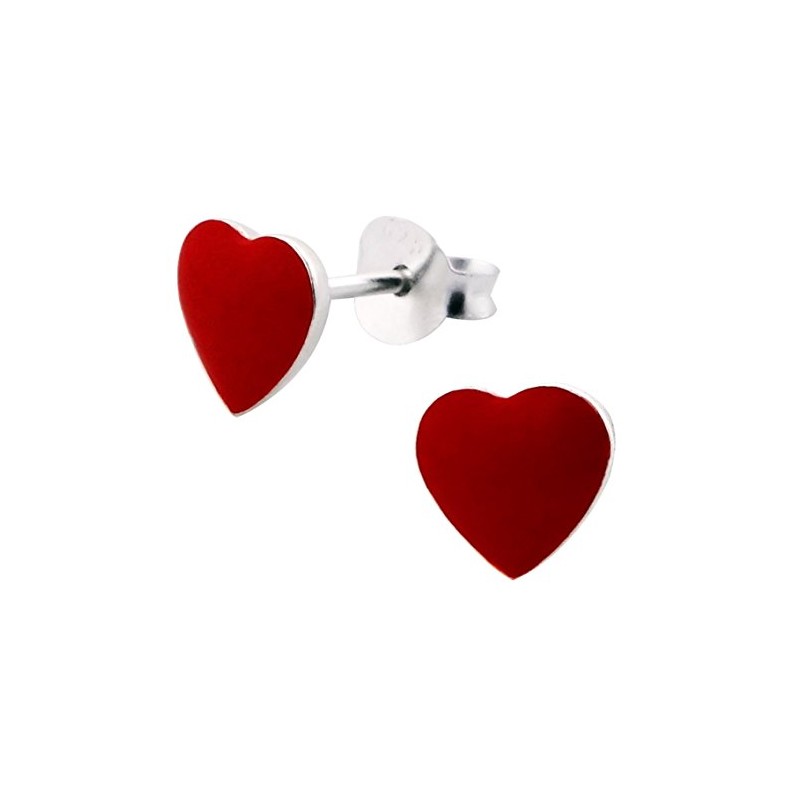 Small Red Love Heart Sterling Silver Earrings