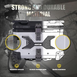 JAMTON 45L Motorcycle Top Case, Aluminum Motorcycle Tail Box Trunk with Universal Base - Carbon Style, Matte Silver