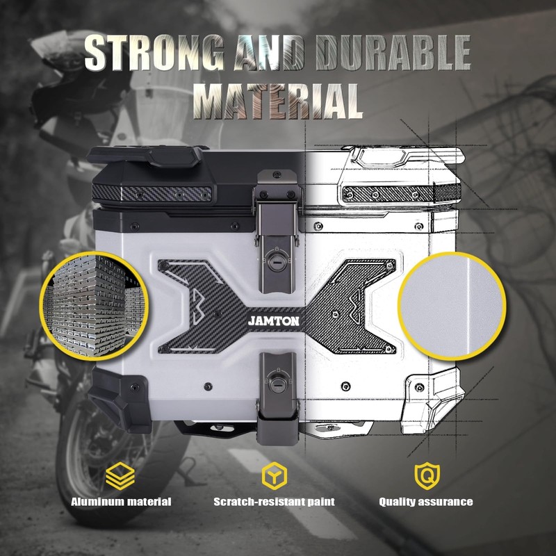 JAMTON 45L Motorcycle Top Case, Aluminum Motorcycle Tail Box Trunk
