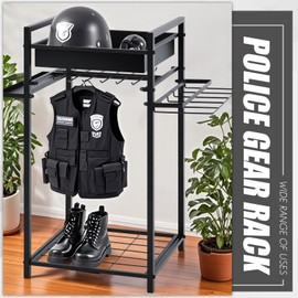 Blulu Police Gear Stand, Tactical Duty Gear Rack with 12 Hooks, Uniform, Duty Belt & Vest Hanger, Black Body Armor Stand for Police Gift