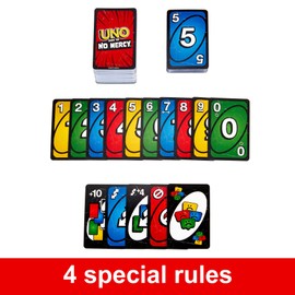 Mattel Games Mattel Games UNO No Mercy Kartenspiel in Einer Aufbewahrungsdose zum Mitnehmen für Kinder, Erwachsene und Familienabende mit zusätzlichen Karten, Sonderregeln und härteren Strafen, HXT57