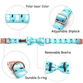 Bobo Rainbow Dog Collar, Bow Collar Blue Bear Pattern Pet Collar Cute Bow Tie Soft Girl Boy Dog Collars with Metal Buckle for Medium Dogs