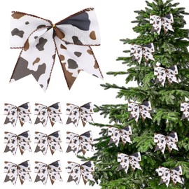 Janinka 24pcs Cowhide Printed Christmas Bows 6 Inch Large Cow Christmas Wreaths Bows for Farmhouse Tree Gift Wrapping Garland Holiday Western Party Crafts Xmas Tree Ribbon Ornaments