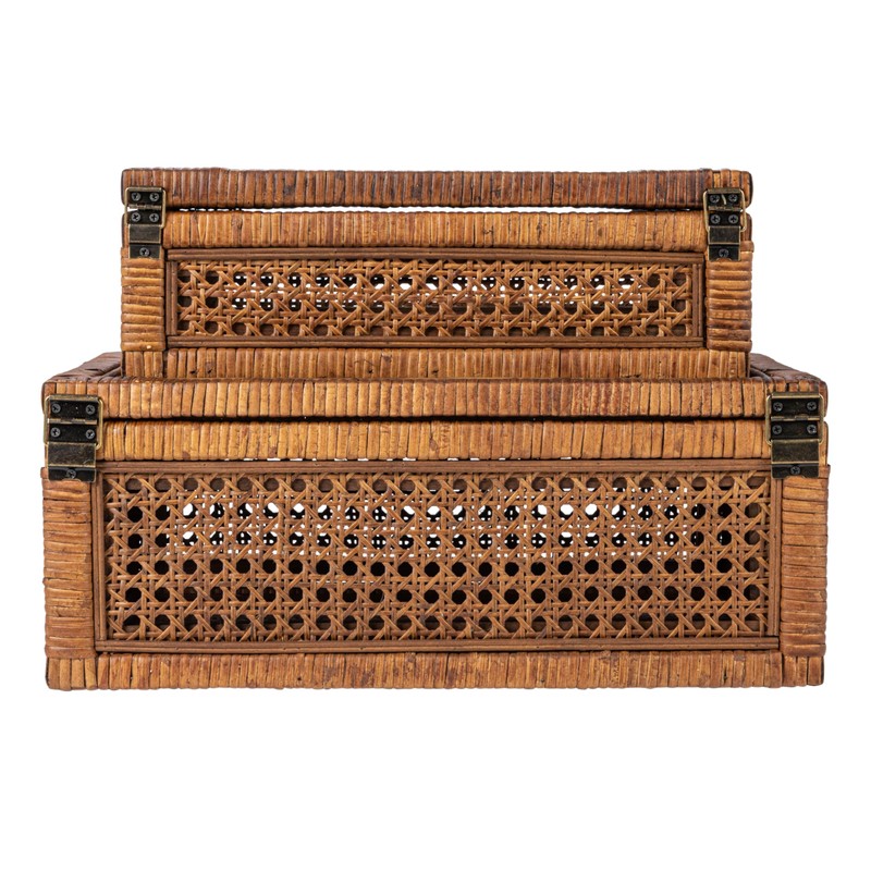 Creative Co-Op Modern Decorative Rectangle Woven Rattan and Wood Display