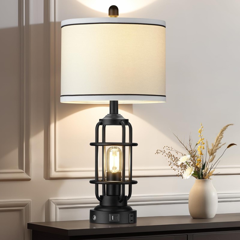 26" Modern Lamp for Living Room, Industrial 3-Way Dimmable Beside