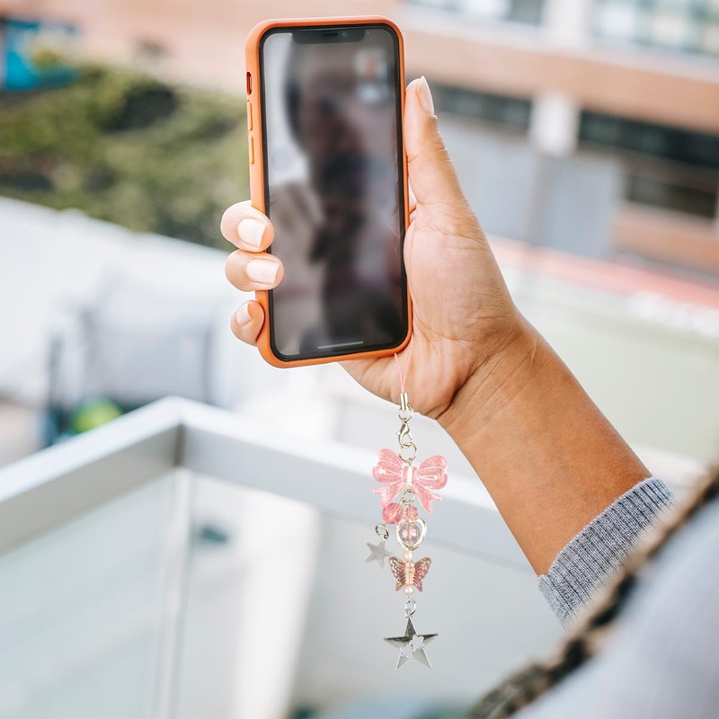 Lotsdonxia 4 Pcs Cute Pink Butterfly & Star Phone Charm