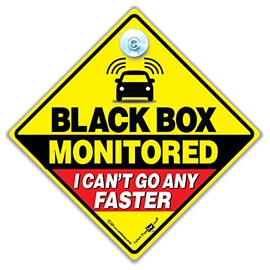 Black Box Monitored Car Sign, Suction Cup Car Window Sign, Baby On Board Sign Style Advisory Car Sign For Black Box Drivers in Super Bright Yellow and Black 14cm x 14cm