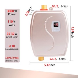 WUPYI 110V 3000W Electric Water Heater,Mini Instant Tankless Hot Water Heater Kitchen Bathroom
