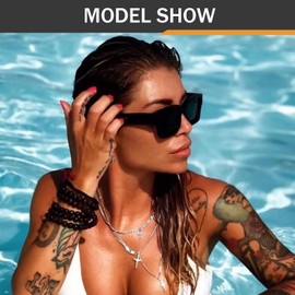 Retro Square Polarized Sunglasses for Men Women Vintage Rectangle Chunky Black Shades 90s Glasses