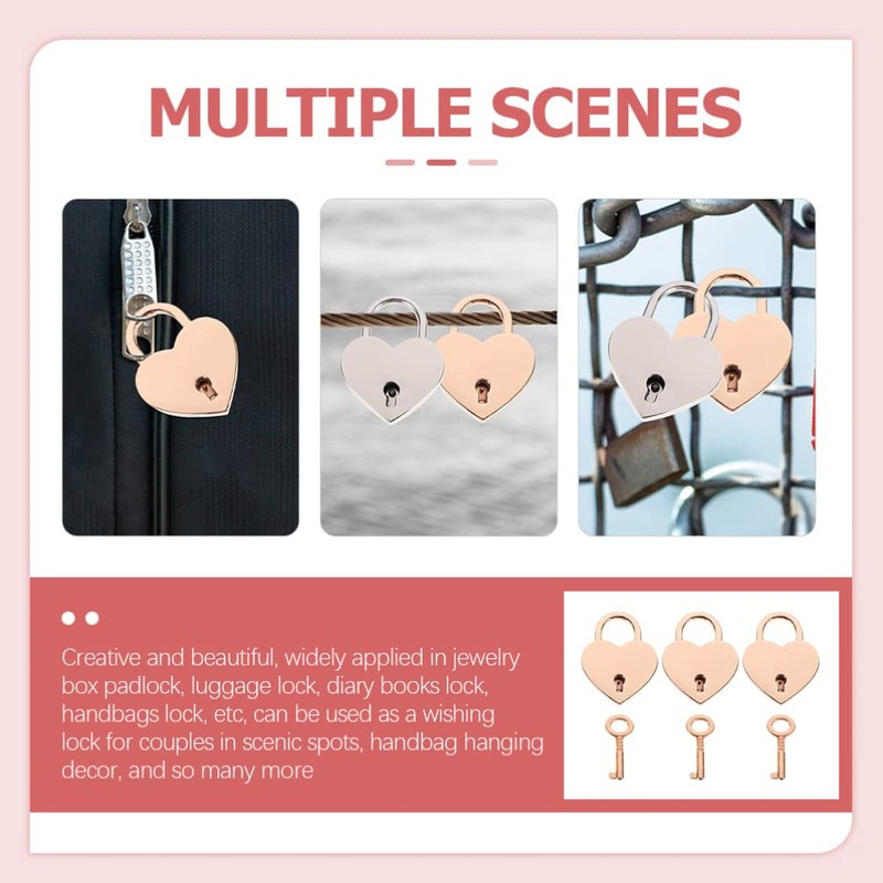 Operitacx 3 Pcs Metal Heart Padlock Mini Lock Keyed Padlock