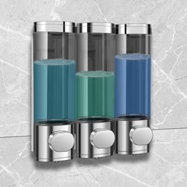 VONKYARD 3-in-1 Shampoo and Conditioner Dispenser, 3 Chamber No Drill Wall-Mounted Shower Soap Dispenser for Bathroom Hotel