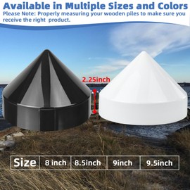 JYINCPED 9.5 Inch Piling Caps for Dock,Cone Pylon Cap for Marine Dock Post Pole Pipe Head,Dock Pylon Cover Caps for Marine Boat, Floating Docks, Piers,Black