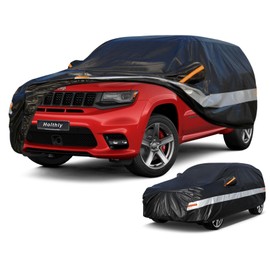 Holthly 10 Layers SUV Car Cover Custom Fit for Jeep Grand Cherokee (2010-2024) Waterproof All Weather for Automobiles, Outdoor Full Cover Sun UV Rain Protection with Cotton.Black