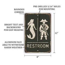 Vintage-Style "Restroom" Sign - Humorous Mermaid and Pirate Wall Decor - Rustic Distressed Design