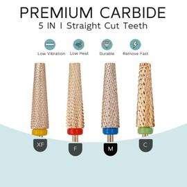 Gasea 4 Pcs 24mm Super Long Nail Drill Bits, 5 In 1 Professional 3/32'' Carbide Tungsten M C F XF Two-way Rotation Rotary Nail Safety File Bits for Manicure Pedicure Cuticle Acrylic Nails