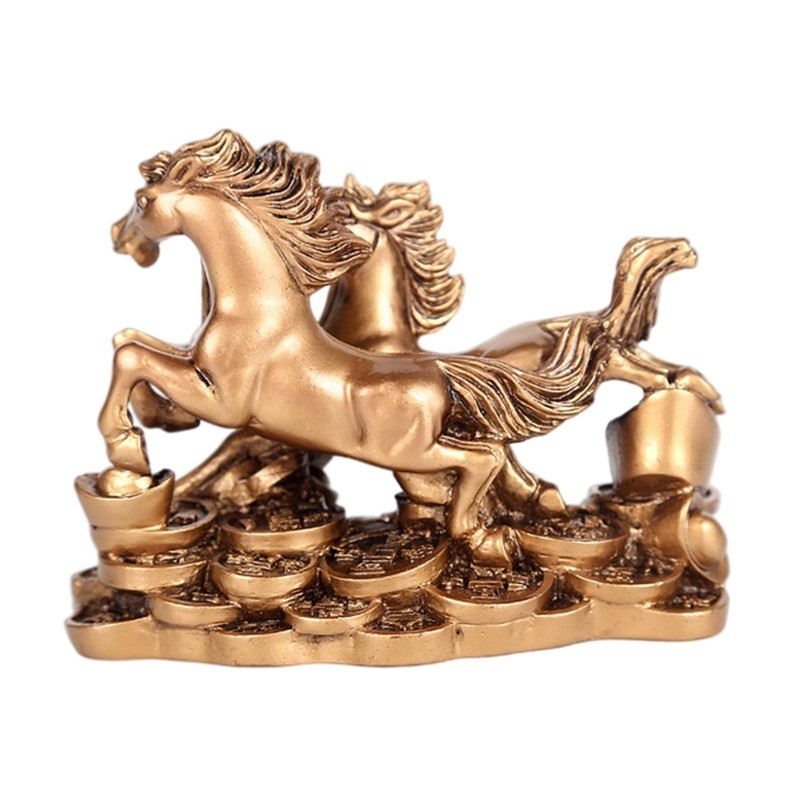Baoblaze Standing Running Two Horses Statue Feng Shui Two Galloping