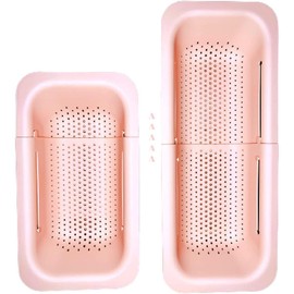 Extendable Colander Over the Sink Strainer basket - Extendable Sink Colander - Wash Fruits and Vegetable. Drain cooked Pasta and Dishes - Efficient Kitchen - Pink 8x19.5x2.8 inches