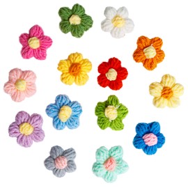 50 PCS Flower Sew/Iron On Patches Crochet Floral Flowers Handmade Beautiful Crochet Flowers Petals Crocheted Flowers for DIY Hair Clothes Party Decor Craft 1.6 Inch