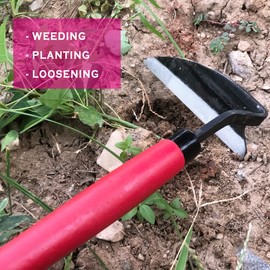 SHANFEEK Japanese Style Hand Weeding Hoe Gardening Tools Weed Remover Tool High-Carbon Steel One-Piece Molding With Solid Wood Handle(Red)