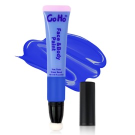 Go Ho Blue Face Paint Cream Water Based Washable Foundation(0.85oz),Blue Body Paint Wand with Cushion Applicator for Halloween Cosplay SFX Makeup
