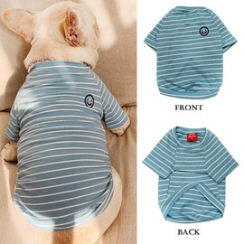 Matching Dog and Owner Clothes,Blue Striped Dog Shirts for Small Dogs,100% Cotton Small Dog Shirt T-Shirt Girl Boy with Smiley Face,Family Matching Pajamas Shirts for Dogs Puppies Cats(Pet 4XL)