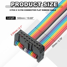 PATIKIL 16 Pins IDC Connector Flat Ribbon Cable 2.54 mm Pitch Length 500 mm Wide 20 Mm, 2 Pcs Dual Row Data Cable Female to Female for IDE Drive Printer Industrial DIY Electronics