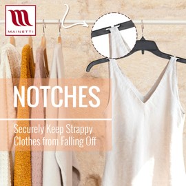 Mainetti 484 Recycled Black Plastic Hangers - 200 Pack with Rotating Metal Hook and Notches for Straps, Great for Shirts/Tops/Dresses, 17-Inch