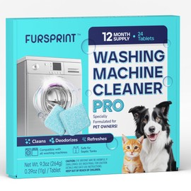 Fursprint Pro Washing Machine Cleaner Tablets - 24 Pack for a 12 Month Supply. Formulated for Pet Owners. Compatible with HE, Top & Front Load. Easily Removes Residue, Grime, and Odors. Septic Safe.