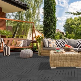 Goovilla 27 sq. ft Plastic Interlocking Deck Tiles，27PCS Waterproof Patio Balcony Flooring, 12"x12" Outdoor Interlocking Deck Tile for All Weather Porch Poolside Grass Dirty, Decking Tiles, Dark Grey