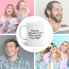 Tasse personalisierbar mit Wunschname - Hinter jeder erfolgreichen Person Steht eine Menge Kaffee - Bürotasse aus Keramik, Weiß, 300 ml