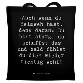 Mr. & Mrs. Panda Tote Bag Saying Heimweh überwinden - Gift, Security, Encouragement, Beach Bag, Confidence, Fabric Bag, Laptop Bag, black, Hand Drawn