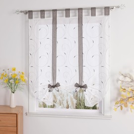 Yujiao Mao pack of 1 voile embroidered tie-top roman blinds, white grey
