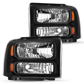 JSBOYAT Headlight Assembly Replacement for 99-04 Ford F250 F350 F450 F550 Super Duty 00-04 Ford Excursion Headlamp Driver & Passenger Side (Black Housing with Amber Reflector)