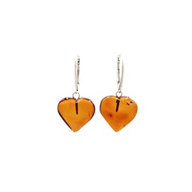 Amber Heart Earrings Cognac and Yellow Colours with 925 Sterling Silver Clasp | Baltic Amber 17 x 15 x 6 mm | Amber Jewellery, Amber Silver