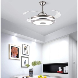 Efperfect 36'' Modern Ceiling Fan with Light Bluetooth Music Player Ceiling Fans Remote 3 Color Changes Invisible Blades Chandelier, Silent Motor with LED Kits Included