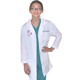 Custom Kids Lab Coat with Unicorn Embroidery Design and Embroidered Name Size 12/14 White