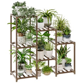 Bamworld Plant Stand Indoor Plant Shelf Outdoor Wood Plant Rack for Multiple Plants 3 Tiers Ladder Plant Holder for Living Room Patio Boho Home Decor for Gardening