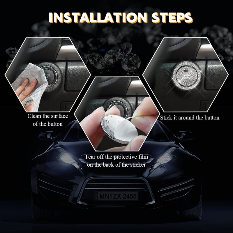 HQRNYP Bling Crystal Car Engine Start Ring Sticker, Push Start