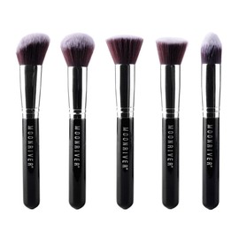 Moonriver Beauty Premium Makeup Brush Case, 9 Inch (Blue + 5 Piece Kabuki Set)