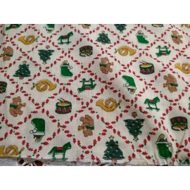 Unbranded Christmas Fabric Sm Diamond Squares w Trumpet Rocking Horse Drums Tree BTHY