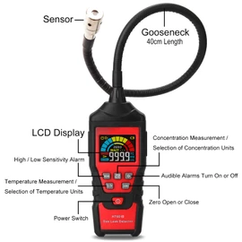 AUTENS Portable Combustible Gas Detector Handheld Gas Leak Analyzer Flammable Natural Gas Acetone Propane Benzene Ethanol Gasoline Methane Tester 9999 PPM 20% LEL with LCD Color Display
