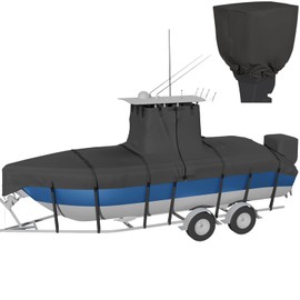 Nukugula Ture 900D Solution-Dyed T Top Boat Cover 17ft - 19ft with Motor Cover, 100% Waterproof Tear-Resistant with Upgraded 15 Windproof Straps for Center Console Boat with T TOP Roof