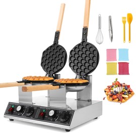 Dyna-Living Bubble Waffle Maker Commercial Double-head Egg Puff Waffle Maker, 1400W & 1400W Non-stick Hong Kong Bubble Waffle Machine, 180° Rotating, Non-stick Coating, Dual Temperature Control