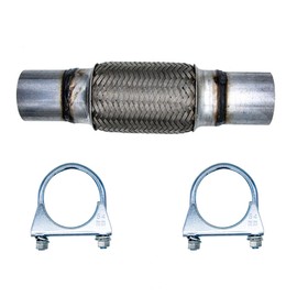 Tutuxio Exhaust Flex Pipe ID 2"x8"x12" with 2pcs U-Bolt Clamps, Universal Type Stainless Steel Flexible Exhaust Tube Double Braid Heavy Duty Flex Muffler for Cars Trucks Buses Pipes Replacement