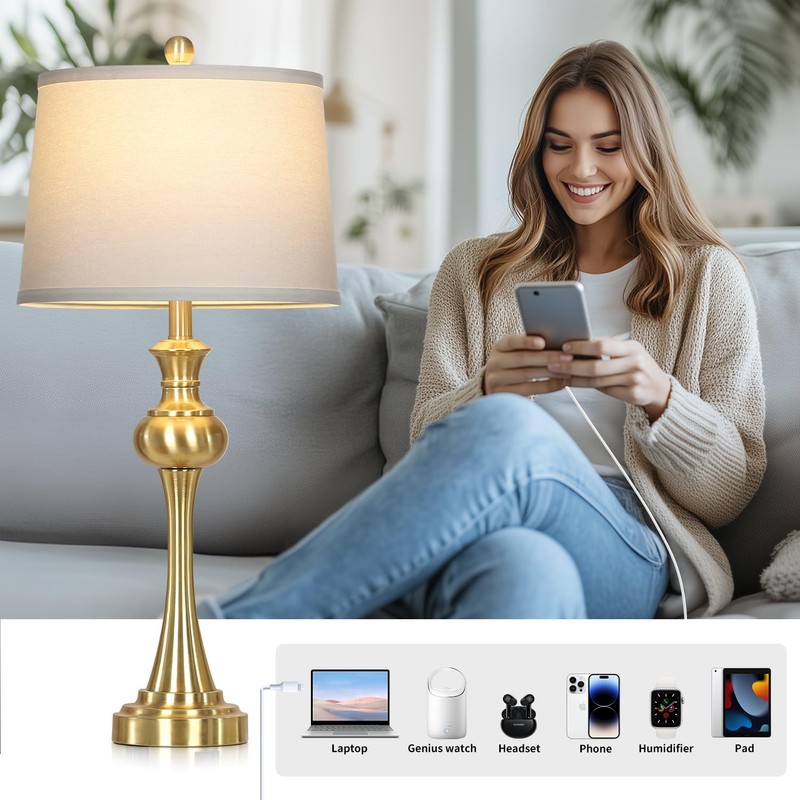Cinyirong 28.75" Gold Table Lamps for Living Room,Touch Lamps for