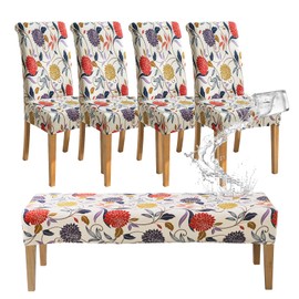FORCHEER - Juego de 4 fundas impermeables estampadas para sillas de comedor y banco, 4 piezas para sillas de cocina con funda de asiento de banco, lavables (estampado impermeable - flores)