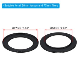 PATIKIL 58mm-77mm Metal Step Up Ring with Cleaning Cloth, 2 Pack Camera Lens Filter Adapter Ring Aluminum Filter Adapter Ring for Camera Lenses Hood, Black
