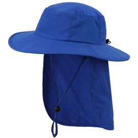 Connectyle - Sombrero de protección solar para niños con solapa para el cuello, con protección solar UPF 50+, Azul, Large