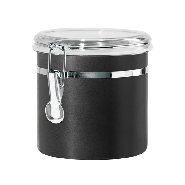 Oggi Stainless Steel Kitchen Canister 36oz, Black - Airtight Clamp Lid, Clear See-Thru Top - Ideal for Kitchen Storage, Food Storage, Pantry Storage. Size 5" x 4.75". (5302.3)