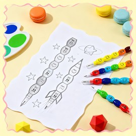 TUGHJXY 32 Pcs Stackable Pencils, Funny Stacking Pencils, Cute Rainbow Smiley Face Pencil, Bulk Pencil Presharpened, Office supplies